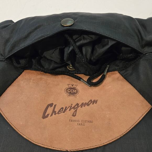 Vintage 1990's XL Charles Chevignon "Mark VI Engines" Black Down Puffer Jacket - Picture 8 of 11